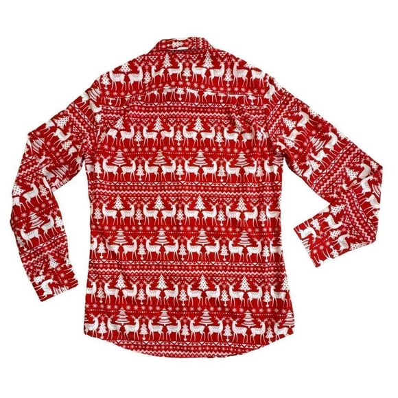 Simon Banks Christmas Holiday Reindeer Button Up Mens Long Sleeve Shirt SM NWOT - Picture 2 of 8